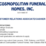 COSMOPOLITAN FUNERAL HOMES, INC. is now hiring
