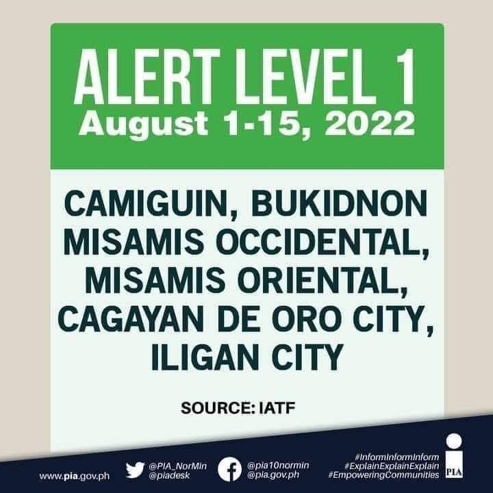 Iligan Is Under Alert Level 1 – August 1 – 15, 2022