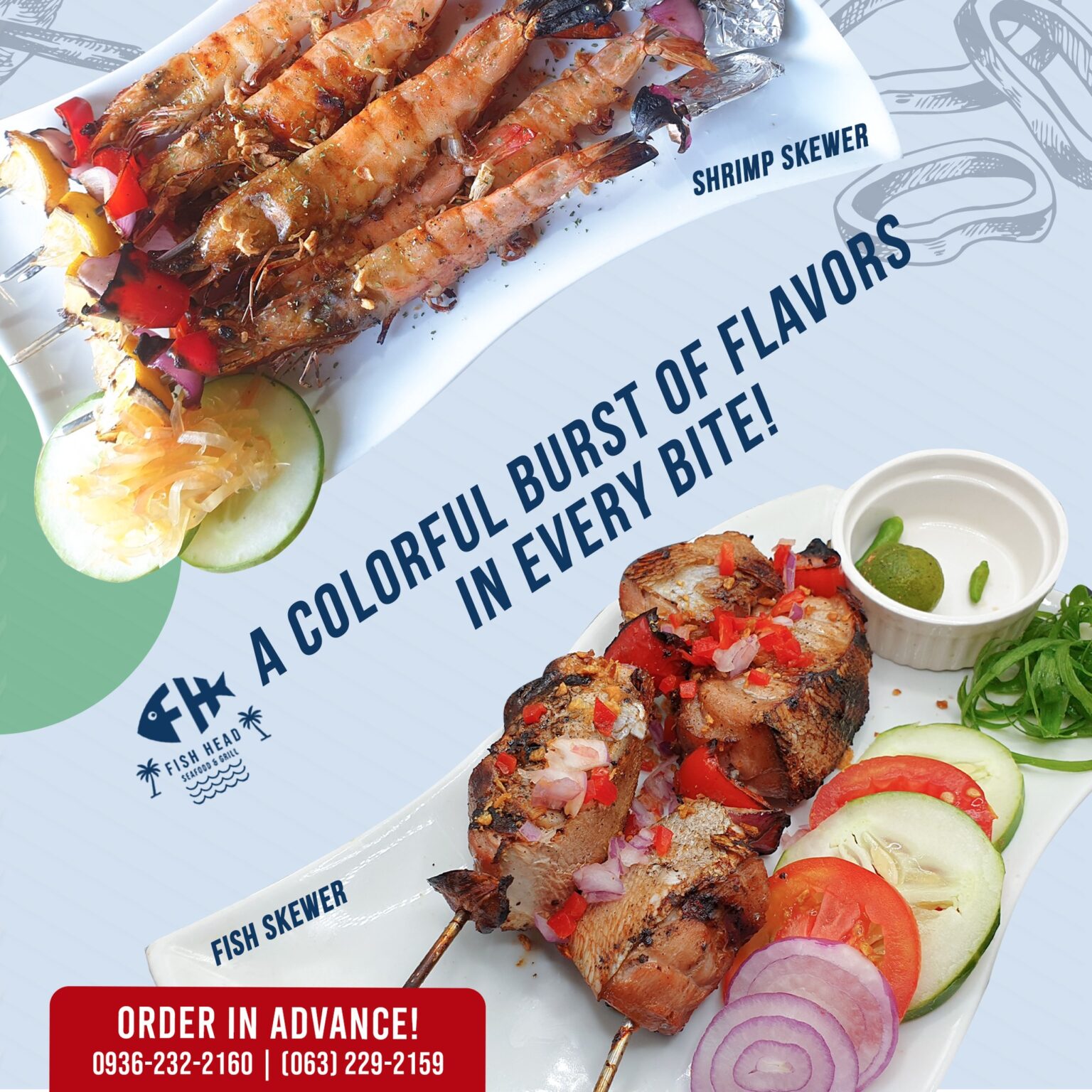 The Skewered Fish and Skewered Shrimp Food from Fish Head Seafood